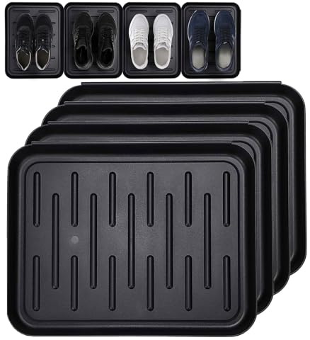 ZWHTB Schuhabtropfschale (4er Pack) Wasserdicht Schuhwanne mit Hohem Rand (35 x 28 x 3cm) für Innen Schuhablage Schuhmatte Abtropfmatte Plastik Blumentopf Tablett
