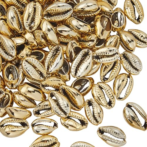 PONABEADIY 1 boîte de 100 Perles de Coquillage Plaquées Or à Dos Ouvert Naturelles pour la Fabrication de Bijoux Boucles d'oreilles Bracelets Loisirs Créatifs