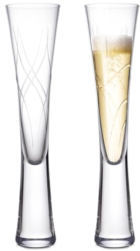 karadrova 2x145ml Sektkelche, Proseccogläser, handgefertigt, klare Kristall-Champagner-Likörgläser, Proseccokelch für Hochzeitsjubiläum (Surge)