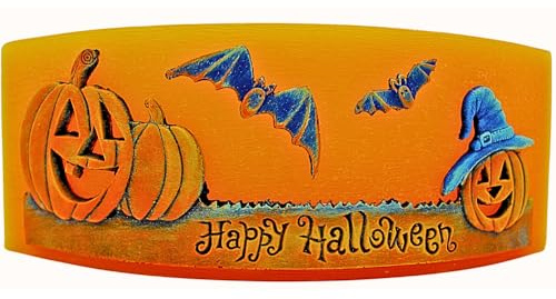 Dekohelden24 XXL Kerze als Lampion, Halloweendeko, Outdoor Kürbis als Kerze, Halloween Kürbis als Kerze,Teelichthalter Herbst, Herbstdeko Kerze segelförmig, Größe L/B/H: ca.27 x 11 x 10 cm.