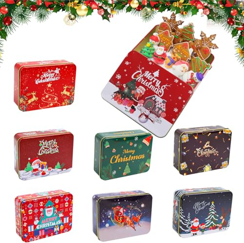GOWTX 8 unidades de latas de galletas de Navidad – Caja de galletas de Navidad para tarjetas de regalo de Navidad, latas, vales de regalo, latas de Navidad, embalaje para regalos de dinero