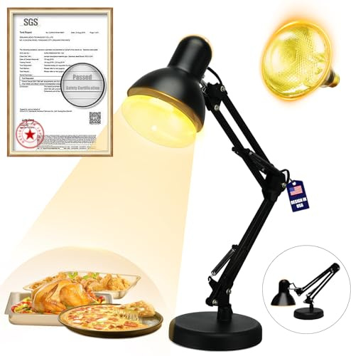 Portable Food Heat Lamp - [Foldable Design] [3S Quickly Heating] Food Warmer Light, Commercial Heat Lamp for Food, Catering Warming Lamp for Parties, Buffet, Pizza, Chicken, Chocolate (Black)