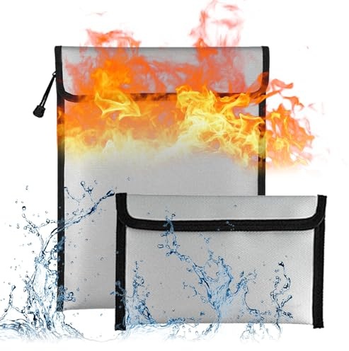 Lashua Feuerfeste Tasche 2 Stück, Feuerfeste Geldtasche wasserdicht, feuerschutztasche für Wertsachen, Dokumente, Geld, Passport, Bankdatei, Scheine und Kleing