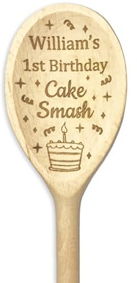Personalized First Birthday Cake Smash Wooden Spoon, Beech Wood, Custom Engraved Celebration Keepsake