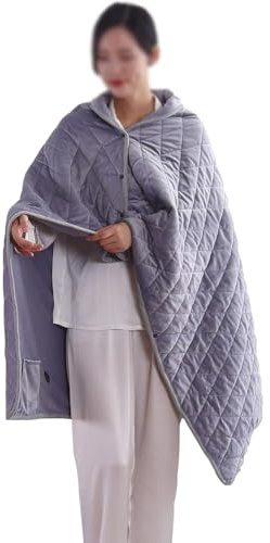 Heated Shawl Wearable Electric Blanket with Three Temperature Control Buttons, Warm and Comfortable, Machine Washable Suitable for Home and Office Use(Gray,Without Zip)