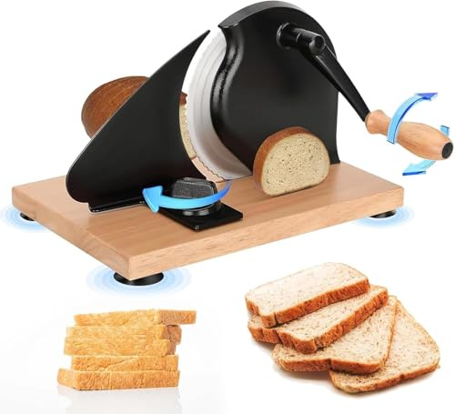 Trancheuse à pain manuelle - Manivelle avec épaisseur réglable, lame en acier inoxydable et base d'aspiration stable pour boulangeries, cafés, cuisines à domicile et restaurants