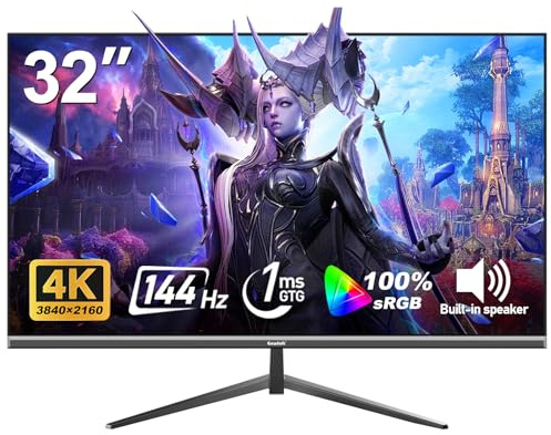 Gawfolk 4K Ultra HD 32 Computer Monitor, 144Hz Gaming Screen, 1ms Adaptive Sync, 100% sRGB, 178° Wide Viewing Angle, HDMI 2.1, DisplayPort, Support 100X Wall Mount