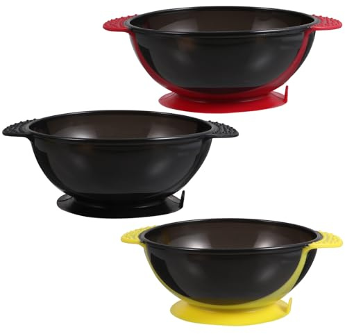 Uonlytech Cuencos para Teñir el Cabello 3 Piezas, Silicona Duradera, Colores Negro Rojo y Amarillo, Tazones Apilables para Mezcla de Tinte, Accesorios para Peluquería Profesional y Uso