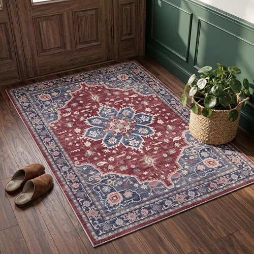Autsel Vintage Teppich Wohnzimmer 60x90cm, Roter Teppich Schlafzimmer