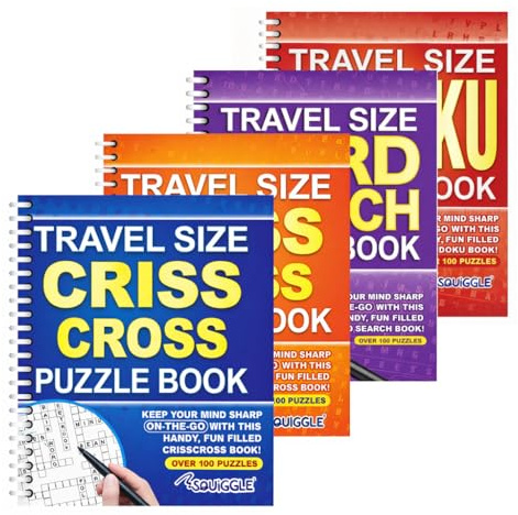 Sixstore A5 Spiral Bound Travel Size Word Search, Criss Cross and Sudoku Puzzle Books, Set of 4, Brain Teasers Travel Puzzles Book (SET 6)