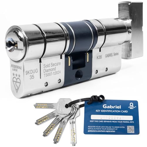 Federal Gabriel 3 Star Thumb Turn Euro Cylinder Door Lock - Police Approved, TS007 Diamond Secure, Anti-Snap, Chrome 5 Keys - 10 Year Guarantee 35T/35