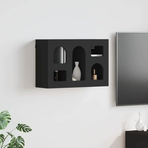 Augerqir Armoire suspendue avec étagère noire en bois 60 x 20 x 40 cm, armoire polyvalente peu encombrante pour salle de bain, cuisine et couloir, armoire de ménage robuste avec 5 étagères