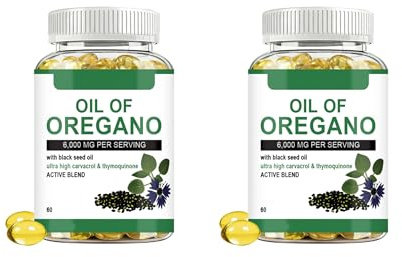 Oreganoolja med svart fröolja | Immun och matsmältningsstöd | Icke-Gmo, 60 Count,2pcs