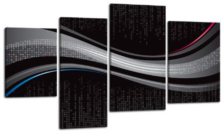 Leinwandbild Black Waves LW264 Wandbild, Bild auf Leinwand, 4 Teile, 180x115cm, Kunstdruck Canvas, XXL Bilder, Keilrahmenbild, fertig aufgespannt, Bild, Holzrahmen, Technik, Abstrakt, Sound