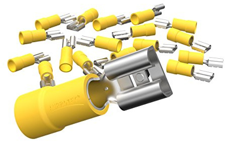 AUPROTEC 100x Connettore Femmina 4,0-6,0 mm² giallo 6,3 mm FDD Capicorda Preisolati PVC Connettori Crimp Ottone Stagnato Terminali per Cavi Fili Elettrici
