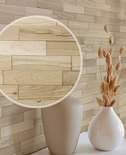 wodewa Revêtement Mural Bois 3D Chêne Nature 1m² Parement Bois Lambris Bois Plaquette de Parement Bois Intérieur Panneaux Muraux Decoration Murale Interieur Nature