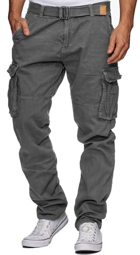 Indicode Hommes William Cargo Pants | Pantalon Cargo en Coton avec Ceinture Iron S