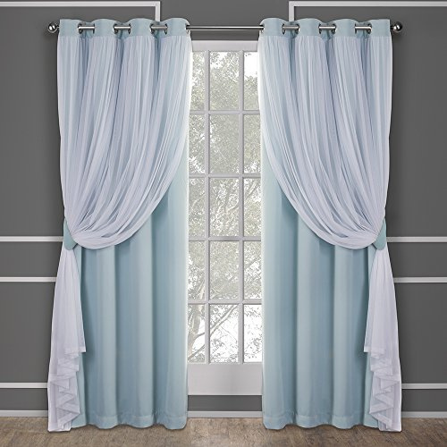 TOWN & COUNTRY LUXE Talia Double Layer Indoor Curtains, Sheer and Room Darkening Blackout, Grommet Top, Energy Efficient, 2-Pack Set, 52x84, Aqua