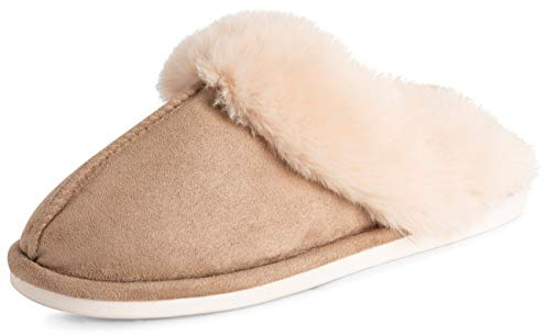 Polar Womens Memory Foam Duel Size Luxury Rubber Sole Plush Faux Fur Cozy Comfort House Outdoor Winter Slippers - Beige - UK7-8/EU40-41 - EA0614