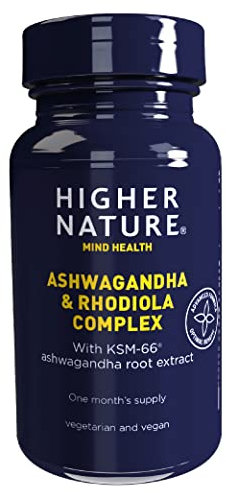 Higher Nature - Ashwagandha & Rhodiola Complex - Reduce Fatigue - Holy Basil Extract - Ashwagandha Capsules - Vegetarian & Vegan - 30 Capsules