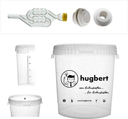HUGBERT Set 7, 30/33L, Gärbehälter mit Skala Gärungsrohr 2 Dichtgummi Wine, Bier