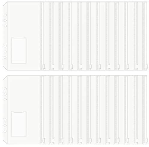 HAUTOCO A6 Binder Taschen mit Etikettentasche, 24 Stück PVC 6-Loch Binder Reißverschluss Ordner Wasserdicht Geld Budget Umschläge für A6 Budget Planner Einlegeseiten Loseblattbeutel