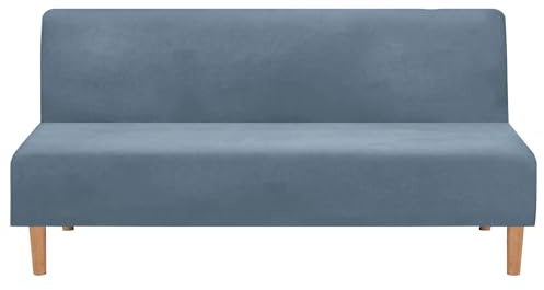 BXFUL Samt Sofabezug ohne Armlehnen 3 Sitzer Stretch Couchbezug Elastischer Abdeckung Husse für Sofabett Sofaüberzug Armless rutschfest (Grau Blau)