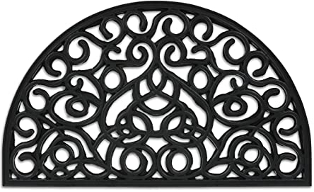 Relaxdays Fußmatte Gummi, 45 x 75 cm, wetterfest, rutschfest, Fußabtreter Ornamente, Türvorleger innen u. außen, schwarz