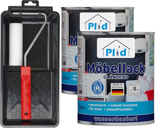 Plid® Möbellack Weiß Glänzend, 1,5 l Set - [DIN EN 71.3 - KINDERSPIELZEUG - GEEIGNET] - innen & aussen - Blauer Engel - Weisslack - Türenlack - Holzlack - Spielzeugfarbe - Holzfarbe - Made in Germany