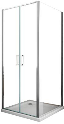 Eckduschkabine mit fester Wand und Flügeltür in der Art Saloon aus 6 mm Glas reversibel Maße (Festwand 77,5-80 Türen 87-90)