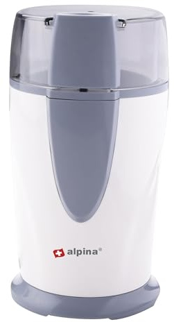 alpina Kaffeemühle Elektrisch - 150 Watt - Auch Nussmühle, Getreidemühle und Mühle für Samen - 65 Gramm pro Zyklus - Edelstahl Messer - Anti-Rutsch-Füße