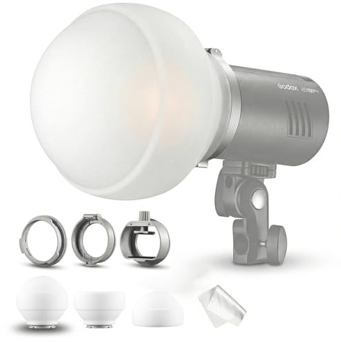 Godox ML-CD15 Soft Dome Diffuser avec 3 adaptateurs, Compatible avec Godox V100, V1 Pro, AD200Pro II, AD100Pro, AD300Pro, AD400Pro, V860III, ML30, ML30Bi, ML100Bi, ML100R, ML60Bi, ML60IIBi, etc.