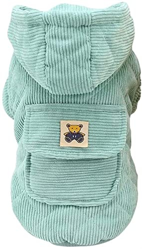 DHGTEP Hundemantel Cord Hundejacke Fleece Hoodie Warm Winddicht Welpenjacken Hundebekleidung Herbst Winter Bekleidung für Kleine Mittlere Hunde (Farbe : Grün, Größe : L)