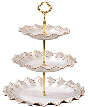 Alzatina per dolci Torta bianca Stand con maniglie in metallo Tavolo da dessert multi-strato Destert Hollow Cupcake Display stand Afternoon Tè Pasticceria Fruit Pasticceria Vassoio Alzata per Torta
