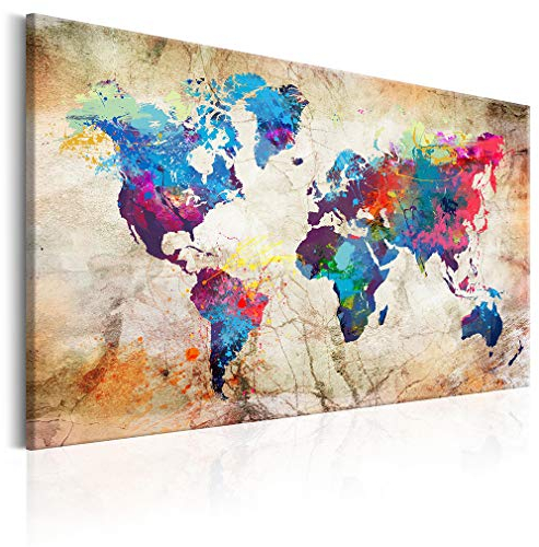 decomonkey Akustikbild Weltkarte 90x60 cm 1 Teilig Leinwand Modern Bilder Wandbilder XXL Schallschlucker Schallschutz Akustikdämmung Wandbild Deko Leise Welt Karte Landkarte Kontinente