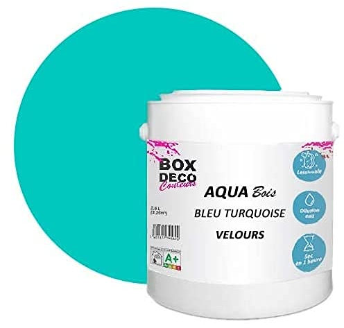 BOX DECO COULEURS Möbelfarbe Holz Acryl Samt-Satin Aqua Holz – 2,5 l/25 m², Türkis