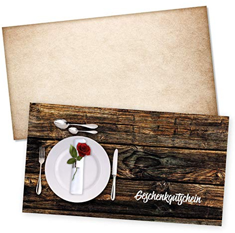 GESCHENKGUTSCHEINcom by POS-HAUER. Gutschein-Set. 100x Gutschein + Kuvert. Für Restaurant Gasthaus Hotel. Blanko zum selber Ausfüllen.
