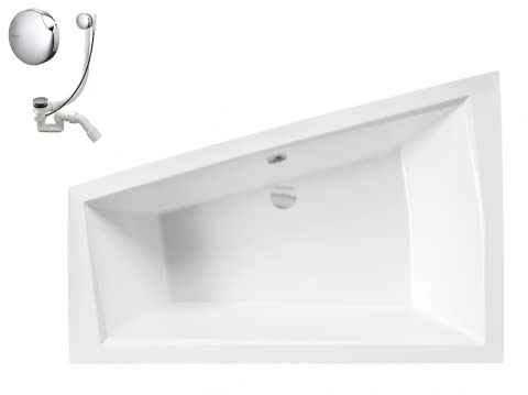 VBChome Badewanne 170x125 cm Acryl SET Schürze Siphon Wanne Ecke Eckbadewanne Weiß Design Modern Ablaufgarnitur Viega Simplex Wanne links Schürze Ablaufgarnitur Füße Badewanne für zwei