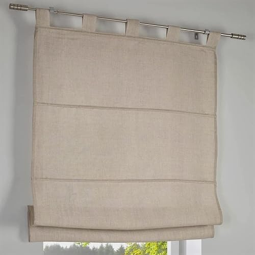 Maßanfertigung Raffrollo Leinen mit Schlaufen - Metis Linen - Raffrollo ohne Bohren auf Maß, mit Schlaufen, Höhe bis 240 cm