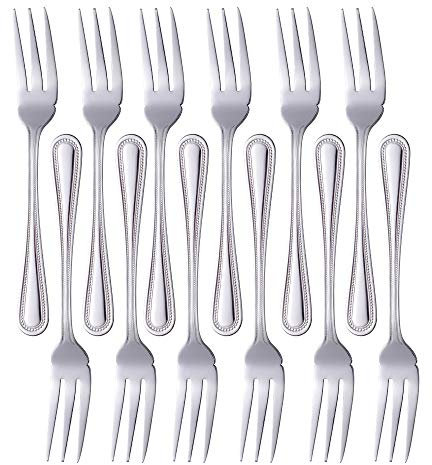 Meisha Stainless Steel Classic Bead Fish Forks, Mirror Finish & Modern Design, Set of 12 - Silver