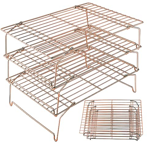 Cooling Rack for Baking Cake Large Stackable Foldable 3 Tiers Bread Food Cooler Roasting Rack Wire Cooling Tray for Kitchen and Grill Cookies Loaf, 40 * 30cm