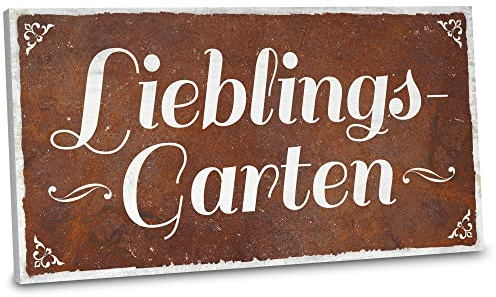 ARTFAVES® Gartenschild - Lieblingsgarten | Shabby Chic Vintage Gartendeko, Schild mit Spruch zum Thema Garten/Hobbygärtner/Rost Optik | Größe: 30 x 15 cm