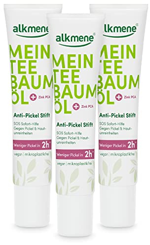 alkmene Min tea tree-olja Anti finnar penna 3x 15 ml färre i 2h | naturligt rent tea tree-olja, vegansk & klimatneutral - SOS finnepenna - snabb hjälp mot finnar