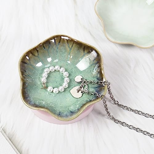 Nideen Ceramic Trinket Dish, Jewellery Dish Trinket Tray, Jewelry Plate for Rings Earrings Necklace, Gift for Women Her Wedding Gift, Mother’s Day Valentine’s Day Gift, Green