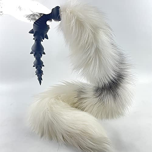 Kuaecr Super Lange Fuchsschwanz Weiche Silikon Anal Plugs Analkugeln Analdildo mit Spikes Dildo mit Foxtail Analplug Anal Kette Analspielzeuge für Männer Frauen Paare Cosplay (M Schwarz-L FoxTail)