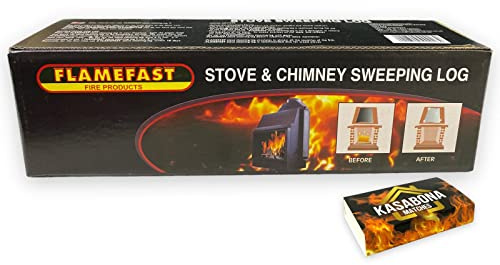 Flamefast Stove & Chimney Sweeping Log Fire Place Cleaner Remove Creosote Soot Tar Deposits – Includes KasaBona Safety Matches (1 Log)