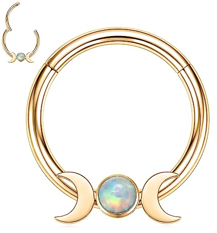 Gold Septum Ringe Daith Conch Smiley Orbital Piercing Schmuck 16G Septum Daith Schmuck Nasen Ringe 10mm Septum Clicker Nasen Ringe Hoops Moon Daith Cartilage Conch Ohrringe Opal Septum Piercing Hoop