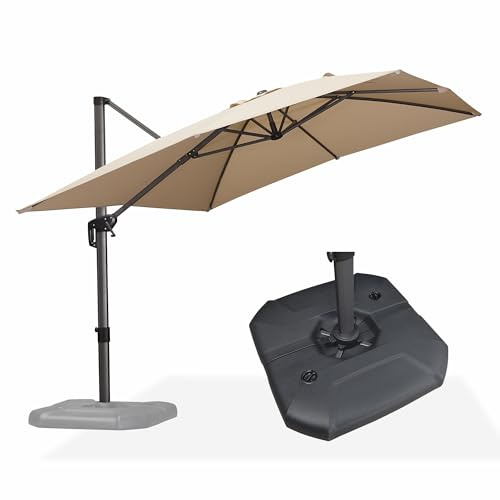 PURPLE LEAF Ampelschirm mit Ständer 270 × 350 cm Alurahmen Drehbar Beige | Sonnenschirm mit Kreuzfuß & Windvent, Stabil & Windfest, Lichtbeständig Polyester Stoff, UV-Schutz & Langlebig, Neigbar