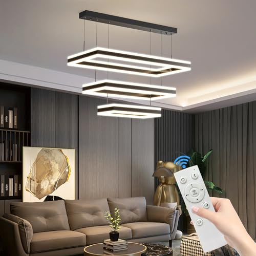 Mikeru 3 Ring LED Pendellampe, 40+60+80CM Wohnzimmerlampe Kronleuchter Oben Unten Beleuchtet, 10%-100% Dimmbar Moderner Kreativer Wohnzimmer Pendelleuchten mit Fernbedienung 150CM Höhenverstellbar