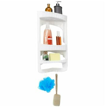 Avilia Scaffale da Doccia Angolare, Salvaspazio 3 Ripiani in Plastica Bianco - Organizer Bagno Ideale per Shampoo, Sapone